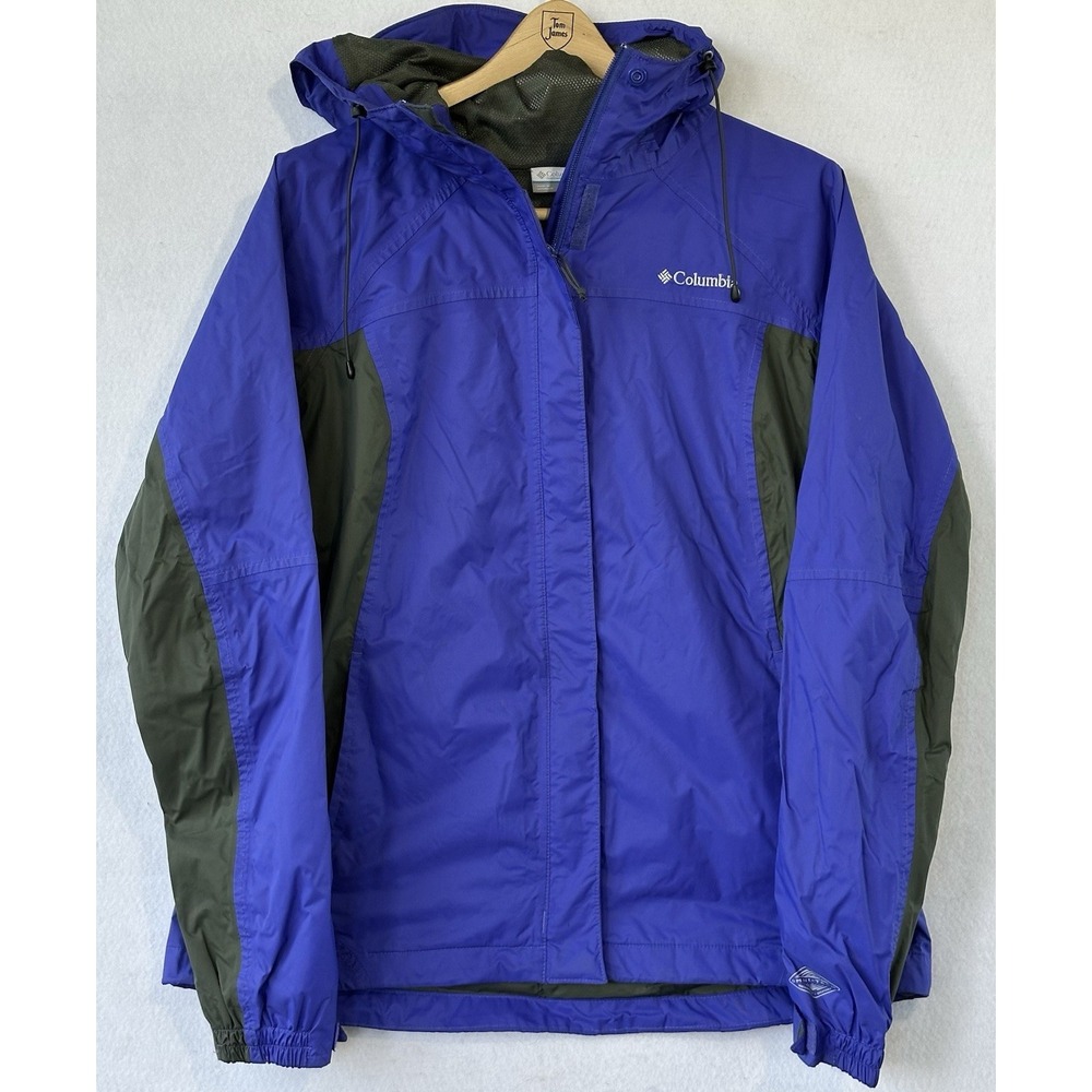 COLUMBIA Omni Tech Hooded Jacket Windbreaker Women's L Purple/Blue/Army Green